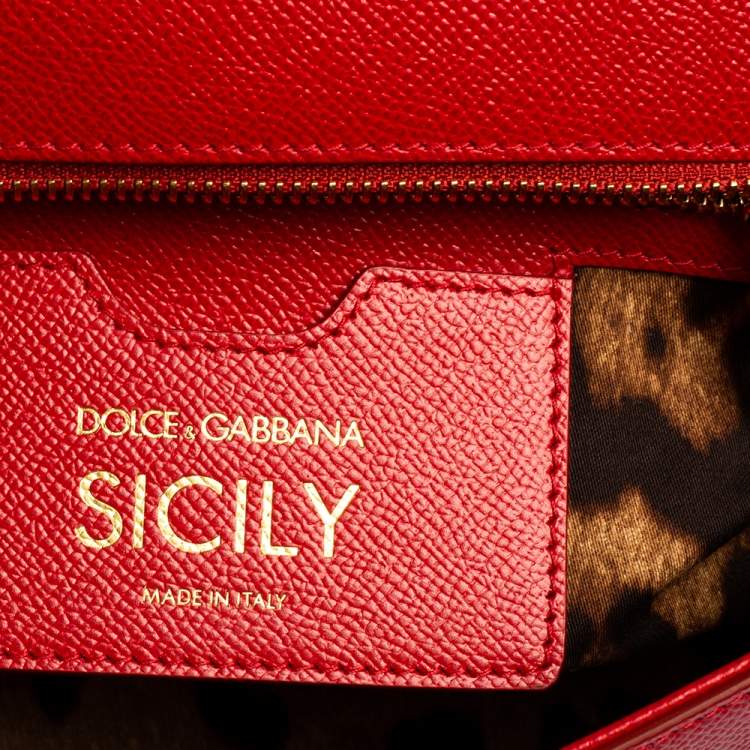 Pre Owned Dolce & Gabbana Red Leather Medium Miss Sicily Choose Love Top Handle Bag