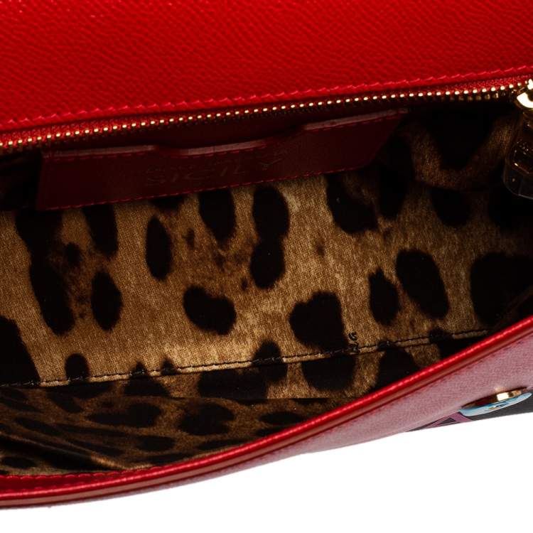 Pre Owned Dolce & Gabbana Red Leather Medium Miss Sicily Choose Love Top Handle Bag