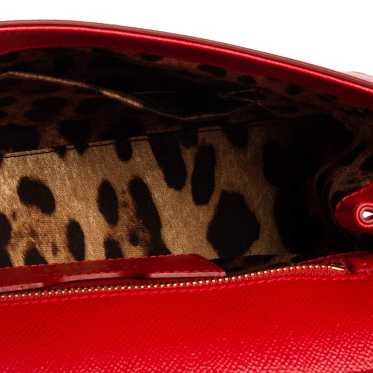 Pre Owned Dolce & Gabbana Red Leather Medium Miss Sicily Choose Love Top Handle Bag