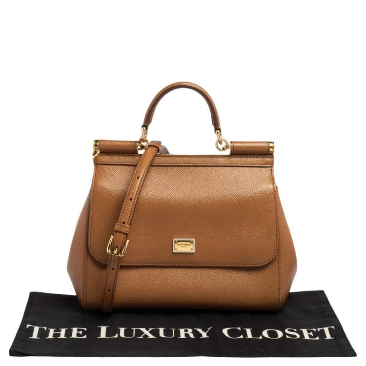 Pre Owned Dolce & Gabbana Brown Leather Medium Miss Sicily Top Handle Bag