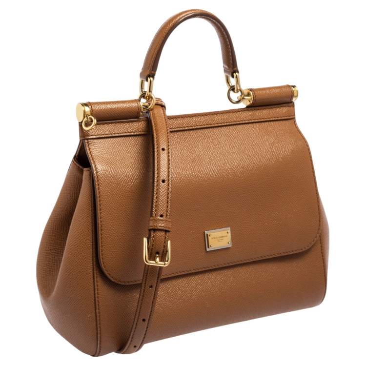 Pre Owned Dolce & Gabbana Brown Leather Medium Miss Sicily Top Handle Bag