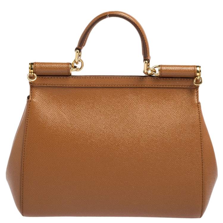 Pre Owned Dolce & Gabbana Brown Leather Medium Miss Sicily Top Handle Bag