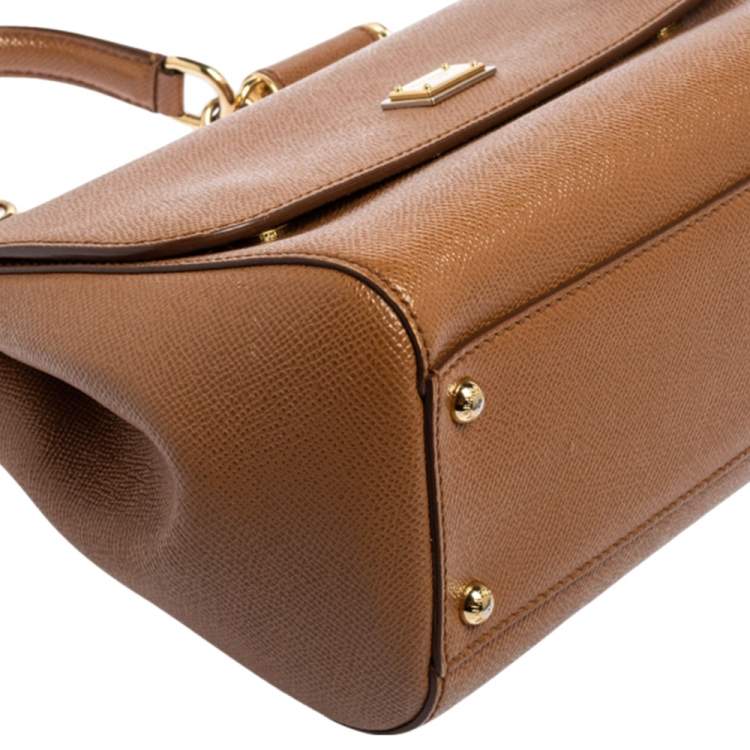 Pre Owned Dolce & Gabbana Brown Leather Medium Miss Sicily Top Handle Bag