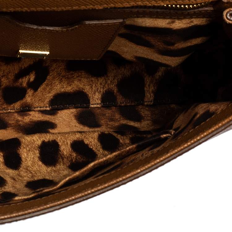 Pre Owned Dolce & Gabbana Brown Leather Medium Miss Sicily Top Handle Bag