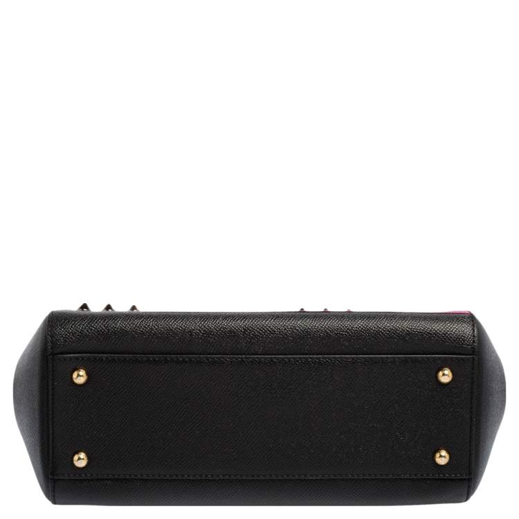 Pre Owned Dolce & Gabbana Black Leather Medium Miss Sicily Choose Love Top Handle Bag