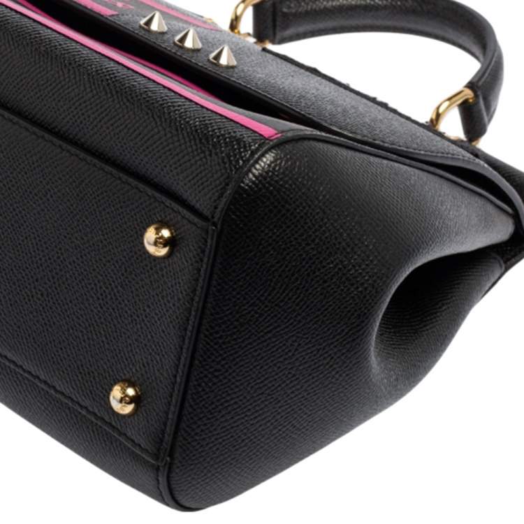 Pre Owned Dolce & Gabbana Black Leather Medium Miss Sicily Choose Love Top Handle Bag