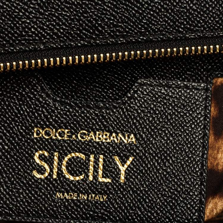 Pre Owned Dolce & Gabbana Black Leather Medium Miss Sicily Choose Love Top Handle Bag