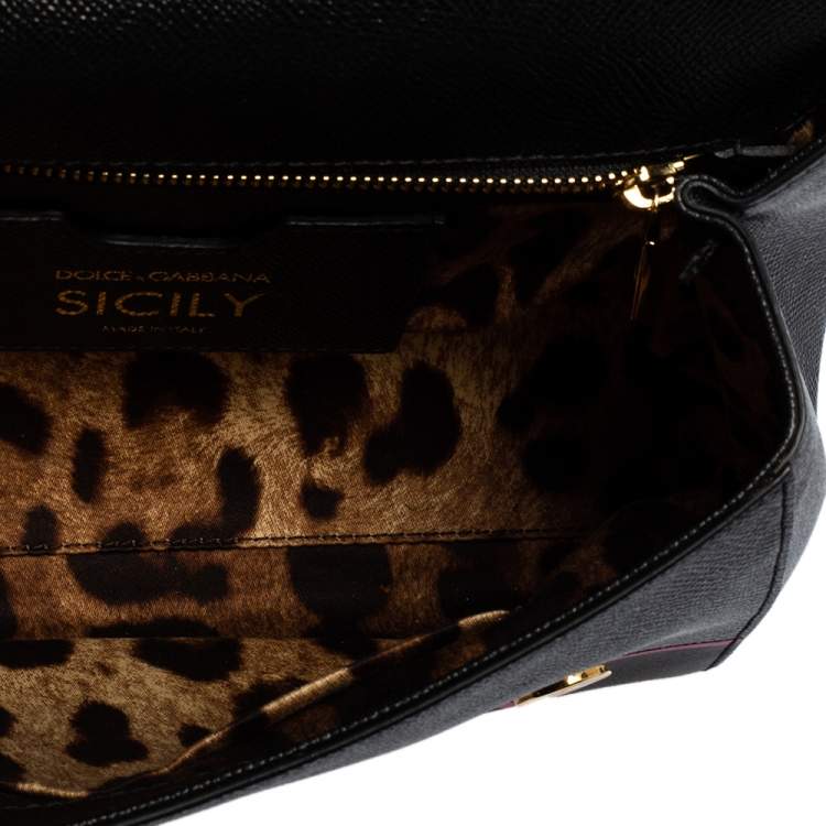 Pre Owned Dolce & Gabbana Black Leather Medium Miss Sicily Choose Love Top Handle Bag