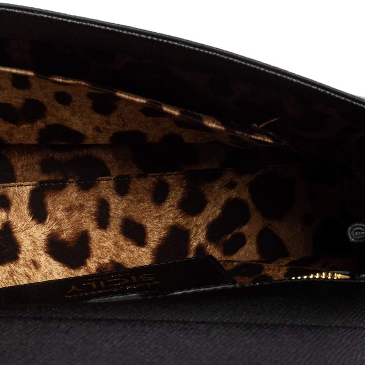 Pre Owned Dolce & Gabbana Black Leather Medium Miss Sicily Choose Love Top Handle Bag