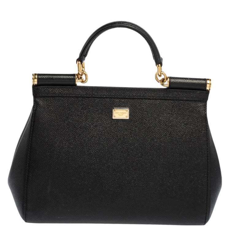 Pre Owned Dolce & Gabbana Black Leather Medium Miss Sicily Choose Love Top Handle Bag