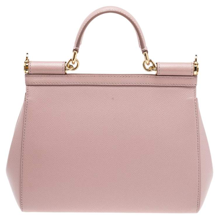 Pre Owned Dolce & Gabbana Baby Pink Leather Medium Miss Sicily Top Handle Bag