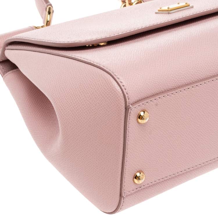 Pre Owned Dolce & Gabbana Baby Pink Leather Medium Miss Sicily Top Handle Bag