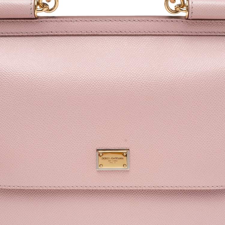 Pre Owned Dolce & Gabbana Baby Pink Leather Medium Miss Sicily Top Handle Bag
