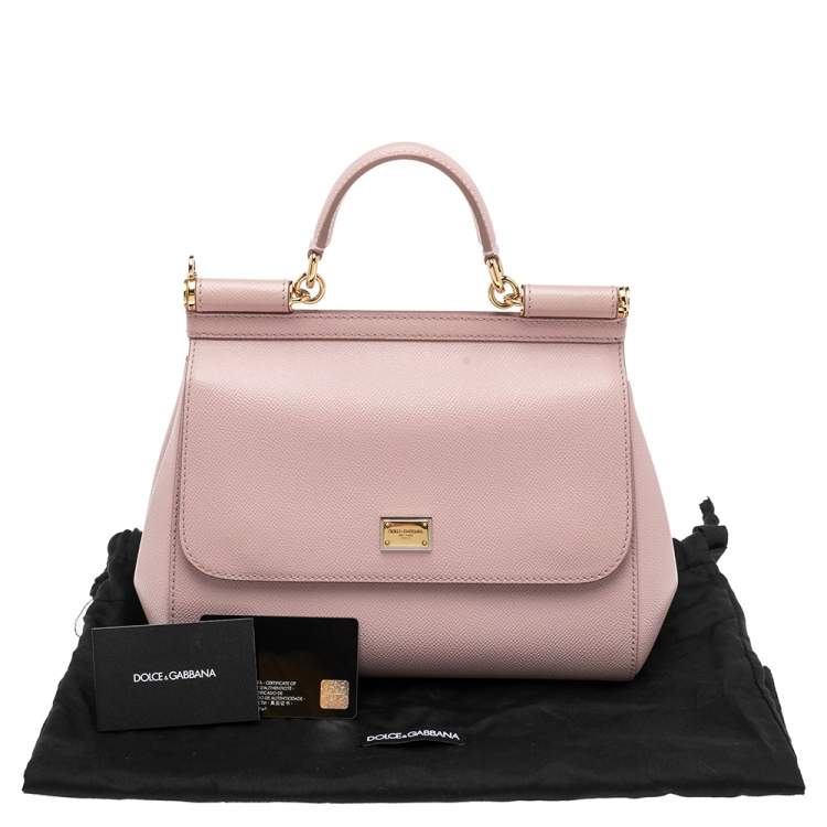 Pre Owned Dolce & Gabbana Baby Pink Leather Medium Miss Sicily Top Handle Bag