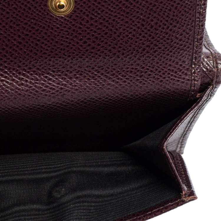 Pre Owned Dolce & Gabbana Plum Leather Trifold Compact Wallet