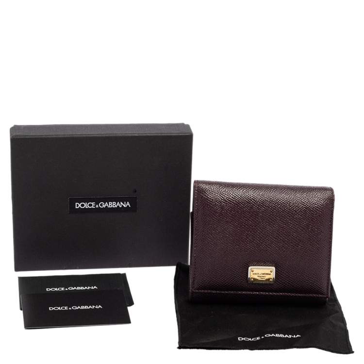 Pre Owned Dolce & Gabbana Plum Leather Trifold Compact Wallet