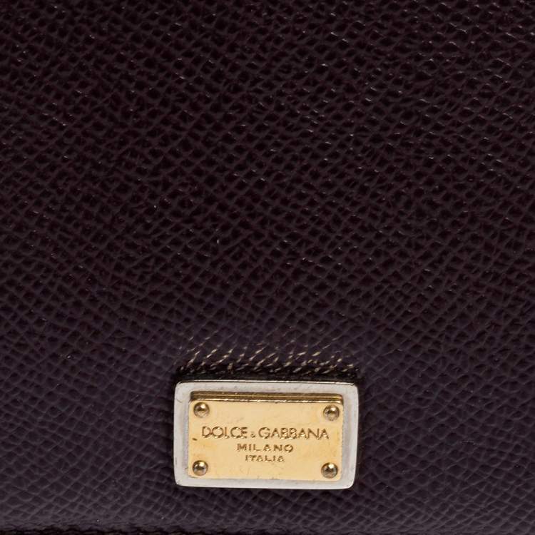 Pre Owned Dolce & Gabbana Plum Leather Trifold Compact Wallet