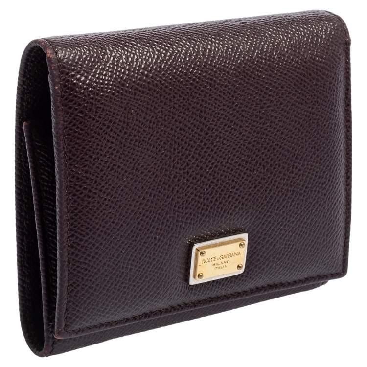 Pre Owned Dolce & Gabbana Plum Leather Trifold Compact Wallet