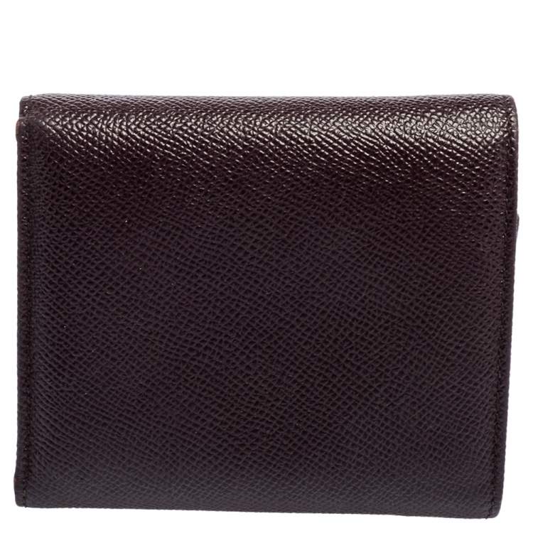 Pre Owned Dolce & Gabbana Plum Leather Trifold Compact Wallet