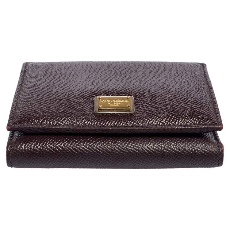 Pre Owned Dolce & Gabbana Plum Leather Trifold Compact Wallet