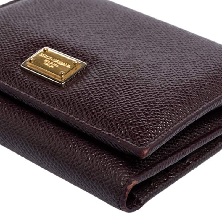 Pre Owned Dolce & Gabbana Plum Leather Trifold Compact Wallet