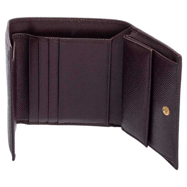 Pre Owned Dolce & Gabbana Plum Leather Trifold Compact Wallet