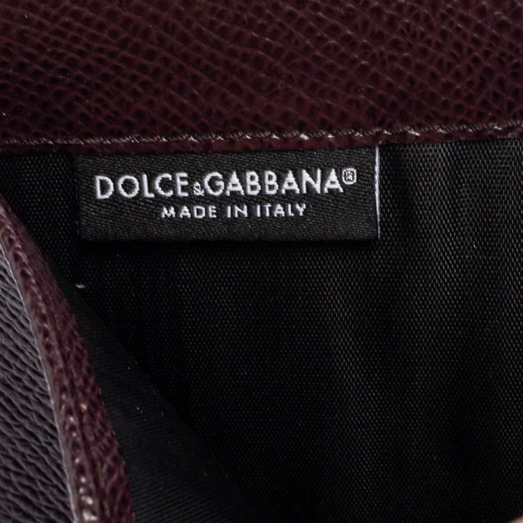 Pre Owned Dolce & Gabbana Plum Leather Trifold Compact Wallet