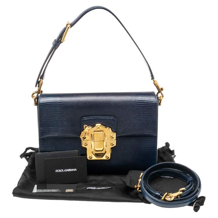 Pre Owned Dolce & Gabbana Blue Lizard Embossed Leather Lucia Shoulder Bag