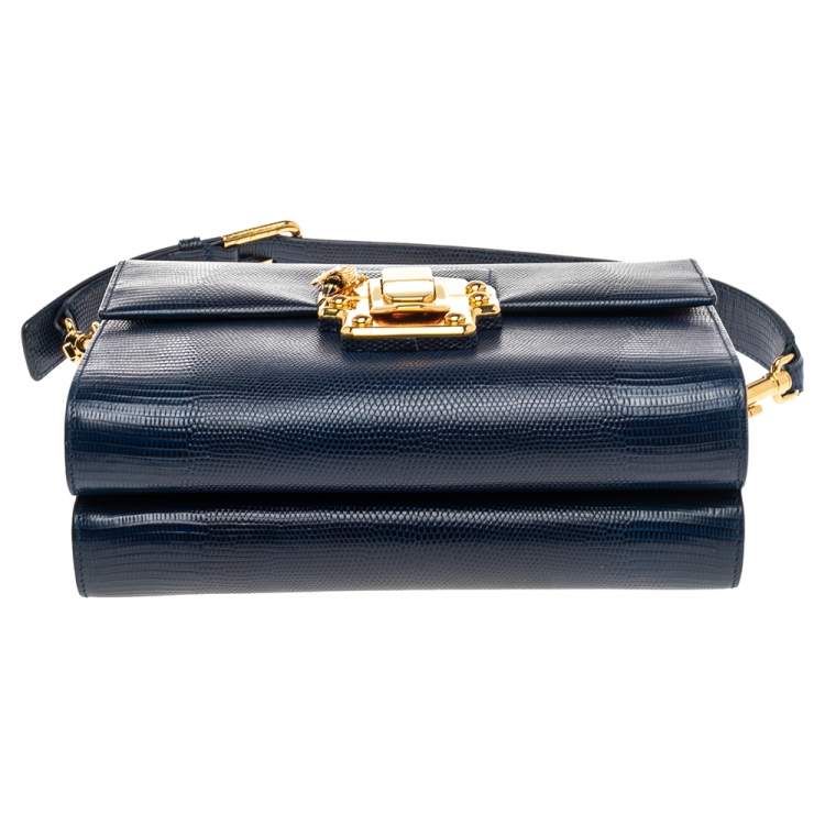 Pre Owned Dolce & Gabbana Blue Lizard Embossed Leather Lucia Shoulder Bag