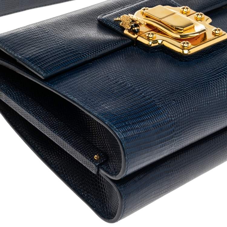 Pre Owned Dolce & Gabbana Blue Lizard Embossed Leather Lucia Shoulder Bag