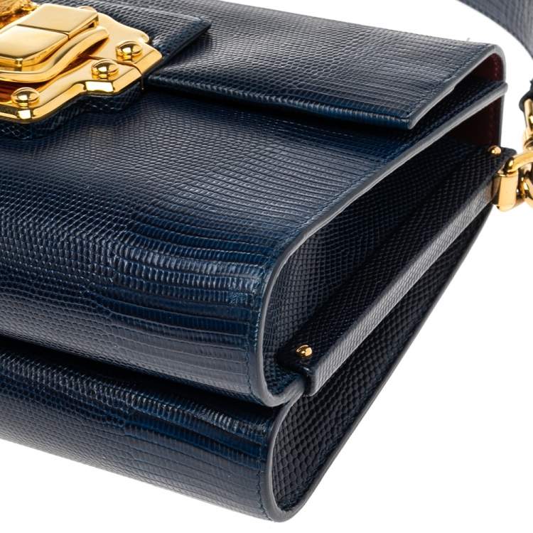 Pre Owned Dolce & Gabbana Blue Lizard Embossed Leather Lucia Shoulder Bag