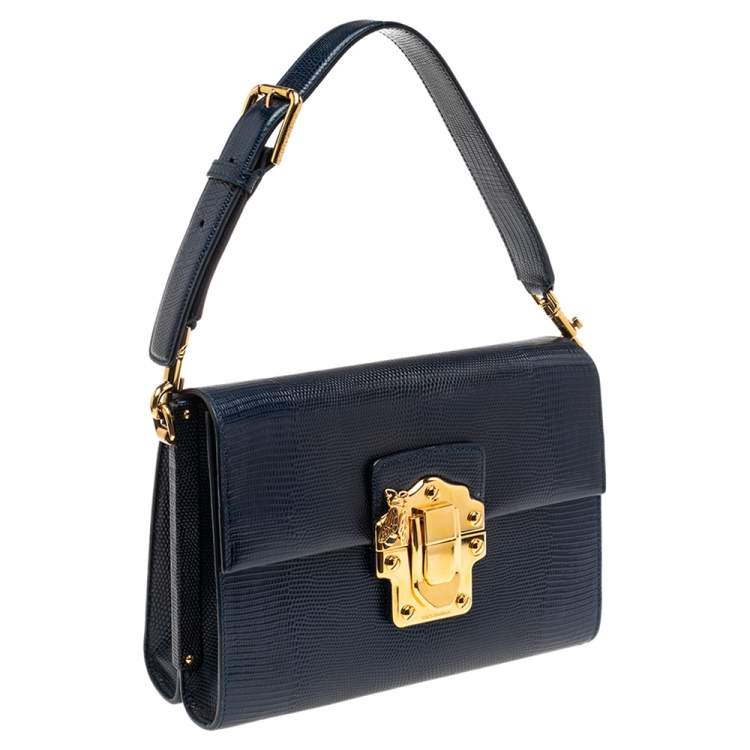 Pre Owned Dolce & Gabbana Blue Lizard Embossed Leather Lucia Shoulder Bag