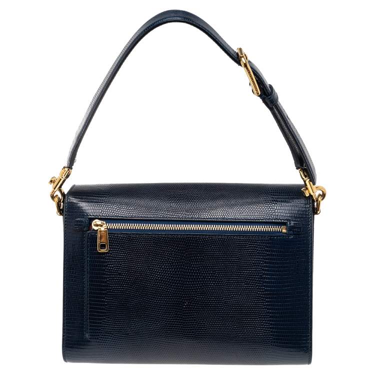 Pre Owned Dolce & Gabbana Blue Lizard Embossed Leather Lucia Shoulder Bag