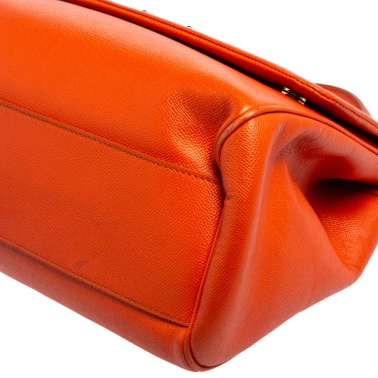 Pre Owned Dolce & Gabbana Orange Leather Large Miss Sicily Top Handle Bag