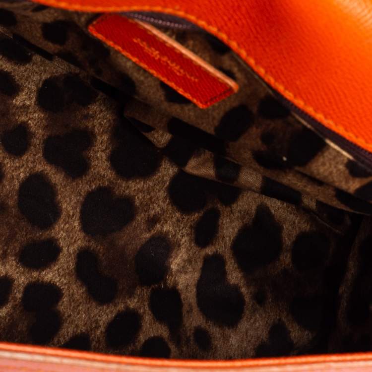 Pre Owned Dolce & Gabbana Orange Leather Large Miss Sicily Top Handle Bag