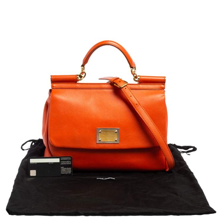 Pre Owned Dolce & Gabbana Orange Leather Large Miss Sicily Top Handle Bag