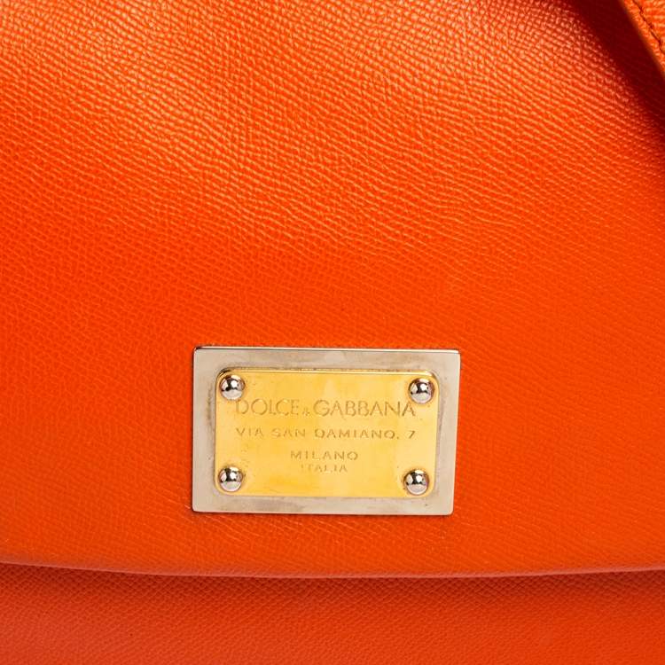 Pre Owned Dolce & Gabbana Orange Leather Large Miss Sicily Top Handle Bag
