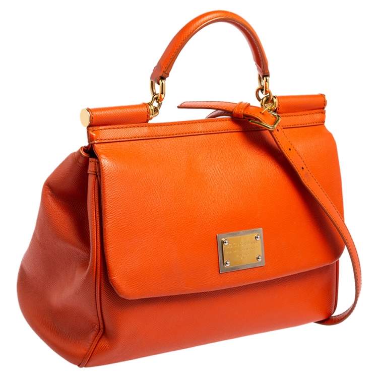 Pre Owned Dolce & Gabbana Orange Leather Large Miss Sicily Top Handle Bag