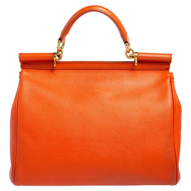 Pre Owned Dolce & Gabbana Orange Leather Large Miss Sicily Top Handle Bag
