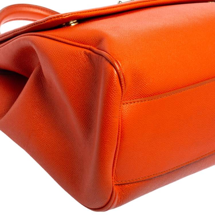 Pre Owned Dolce & Gabbana Orange Leather Large Miss Sicily Top Handle Bag
