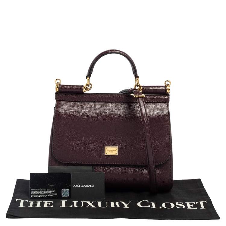 Pre Owned Dolce & Gabbana Plum Leather Medium Miss Sicily Top Handle Bag