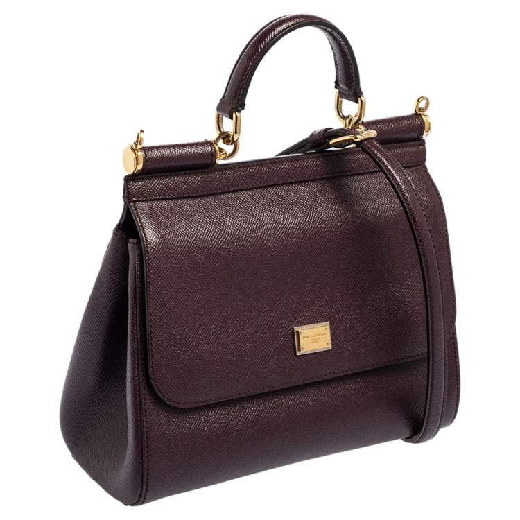 Pre Owned Dolce & Gabbana Plum Leather Medium Miss Sicily Top Handle Bag