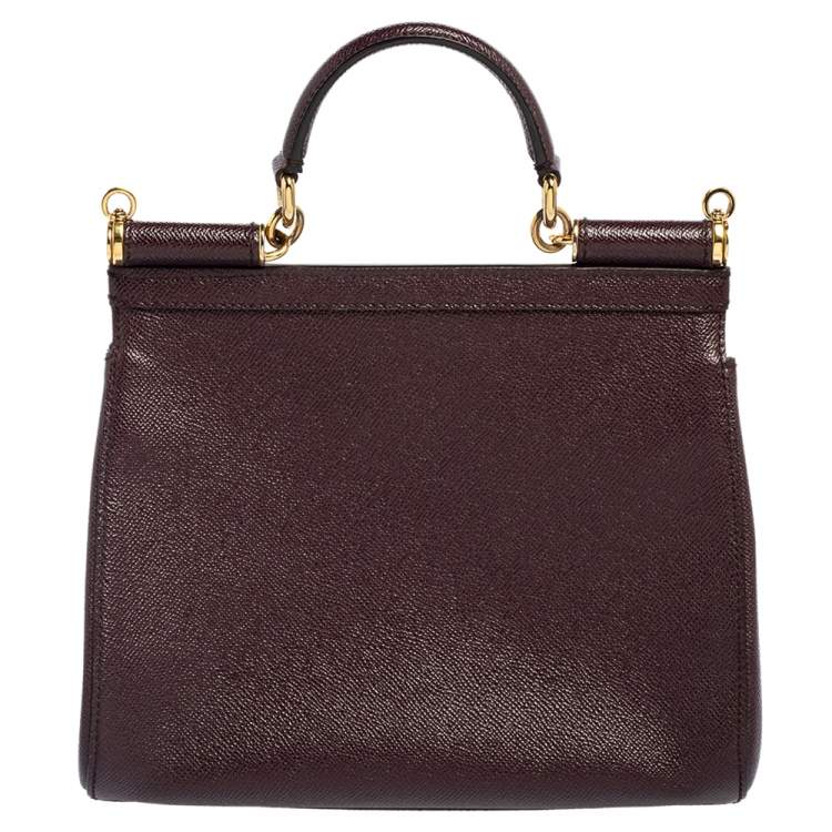 Pre Owned Dolce & Gabbana Plum Leather Medium Miss Sicily Top Handle Bag