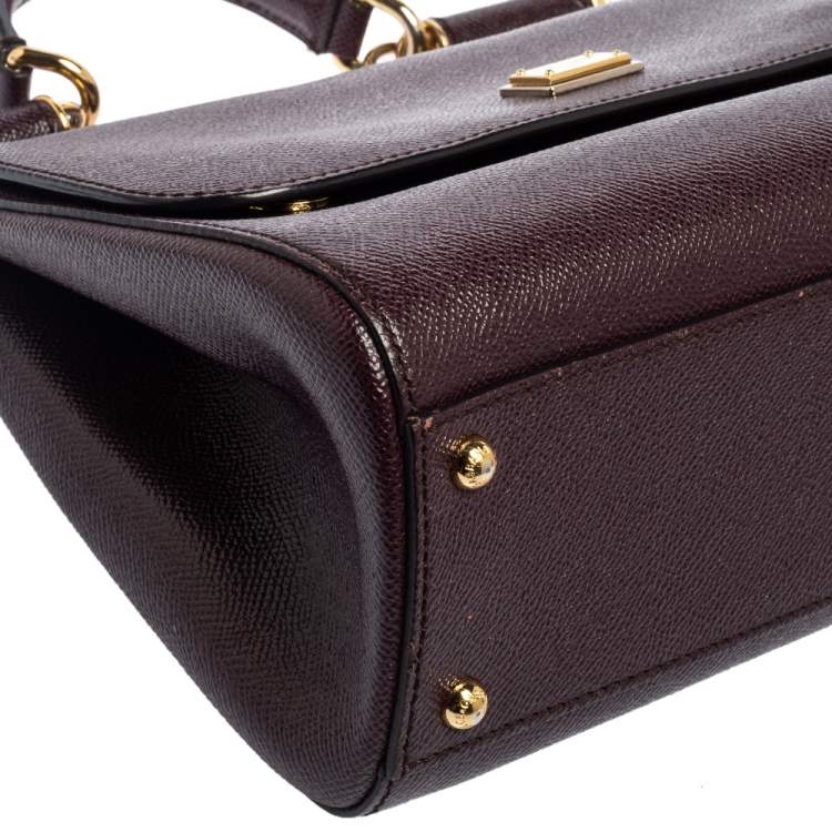 Pre Owned Dolce & Gabbana Plum Leather Medium Miss Sicily Top Handle Bag