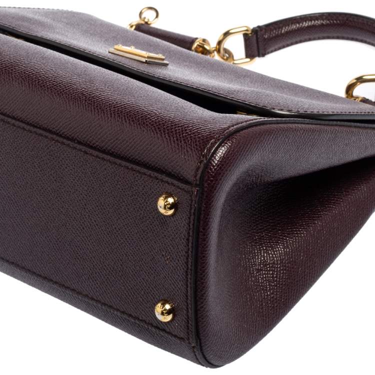 Pre Owned Dolce & Gabbana Plum Leather Medium Miss Sicily Top Handle Bag