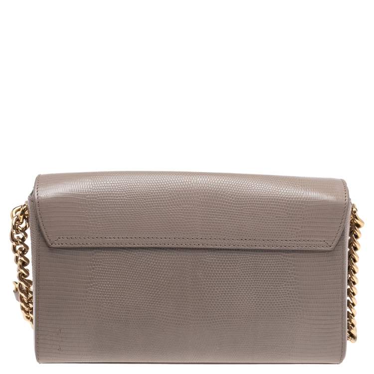 Pre Owned Dolce & Gabbana Grey Lizard Embossed Leather DG Millennials Crossbody Bag