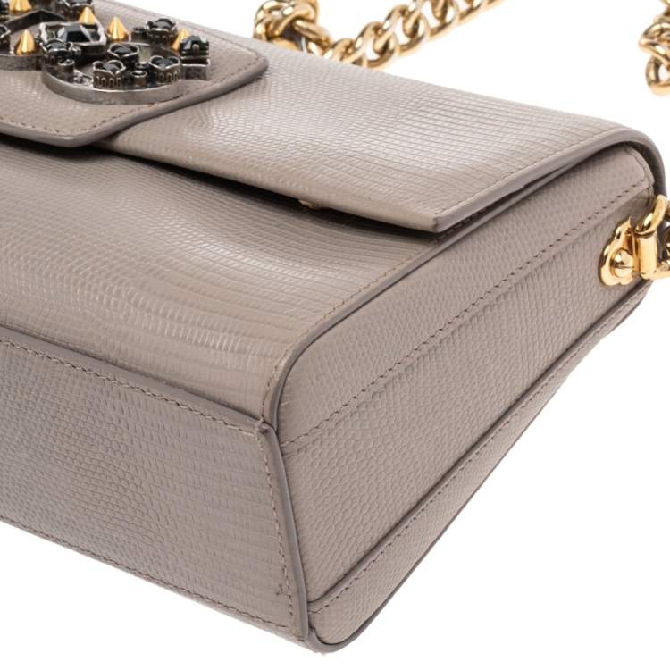 Pre Owned Dolce & Gabbana Grey Lizard Embossed Leather DG Millennials Crossbody Bag