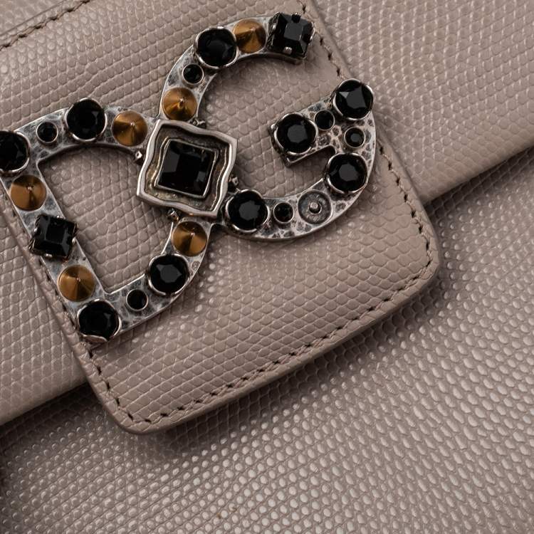 Pre Owned Dolce & Gabbana Grey Lizard Embossed Leather DG Millennials Crossbody Bag