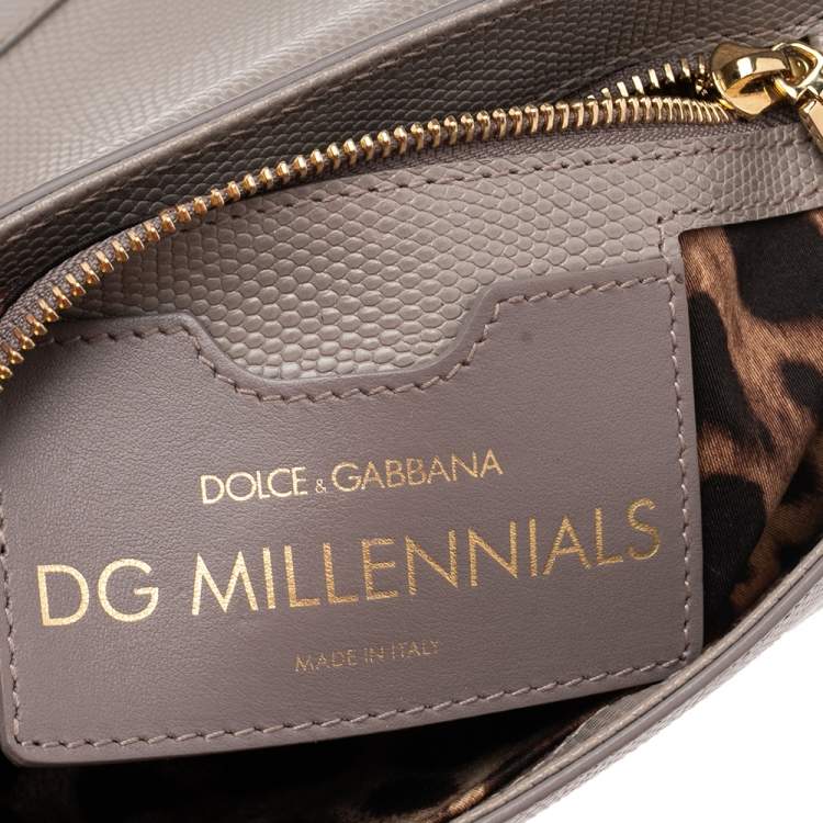 Pre Owned Dolce & Gabbana Grey Lizard Embossed Leather DG Millennials Crossbody Bag