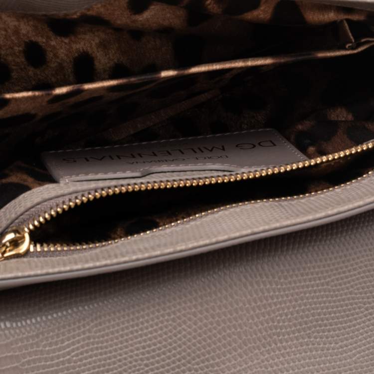 Pre Owned Dolce & Gabbana Grey Lizard Embossed Leather DG Millennials Crossbody Bag